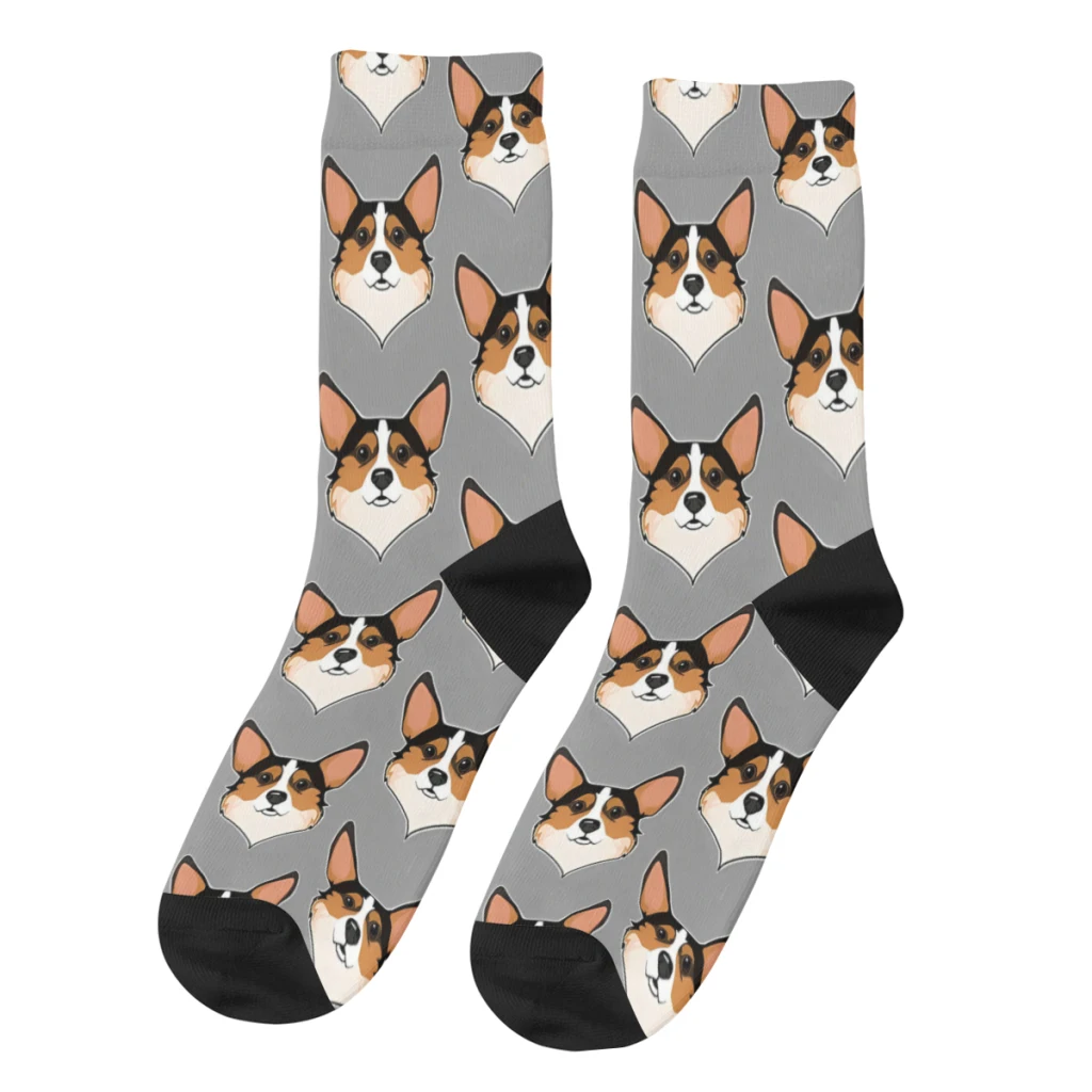 

Vintage Tri Color Men's Socks Corgi Dog Animal Unisex Hip Hop Pattern Printed Crazy Crew Sock Gift