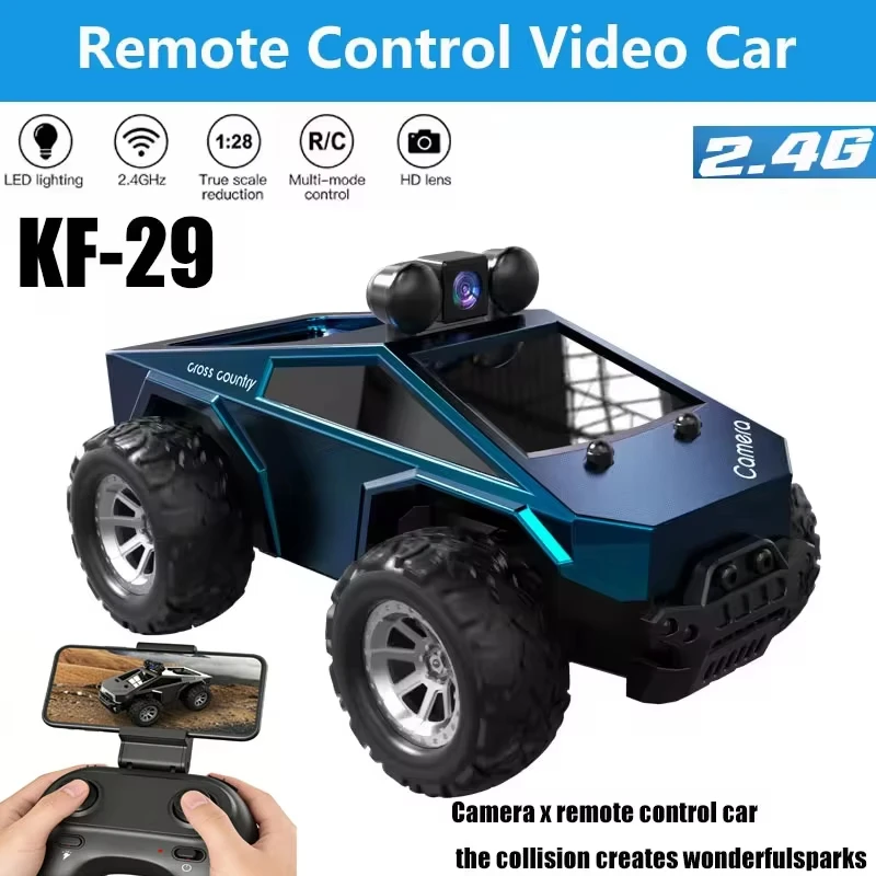 Фото Радиоуправляемая машинка KF29 1:28 с FPV HD-камерой, управлением по Wi-Fi 2.4G через приложение, высокоскоростной дрифт, грузовик Tesla, гоночная машинка на пульте управления, электрическая игрушка для детей №1