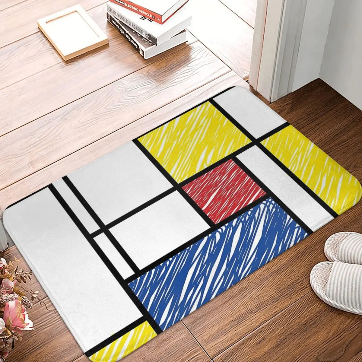 

Минималистичный стильный напольный коврик Mondrian из полиэстера, напольный коврик, подушка, коврик для кухни, входа в дом, коврики, Нескользящие Коврики для балкона