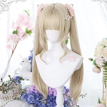 HOUYAN Synthetic Long Straight Hair Wig Women Gold White Pink Ponytail Wig Bangs Lolita Cosplay Bangs Heat Resistant Party Wig