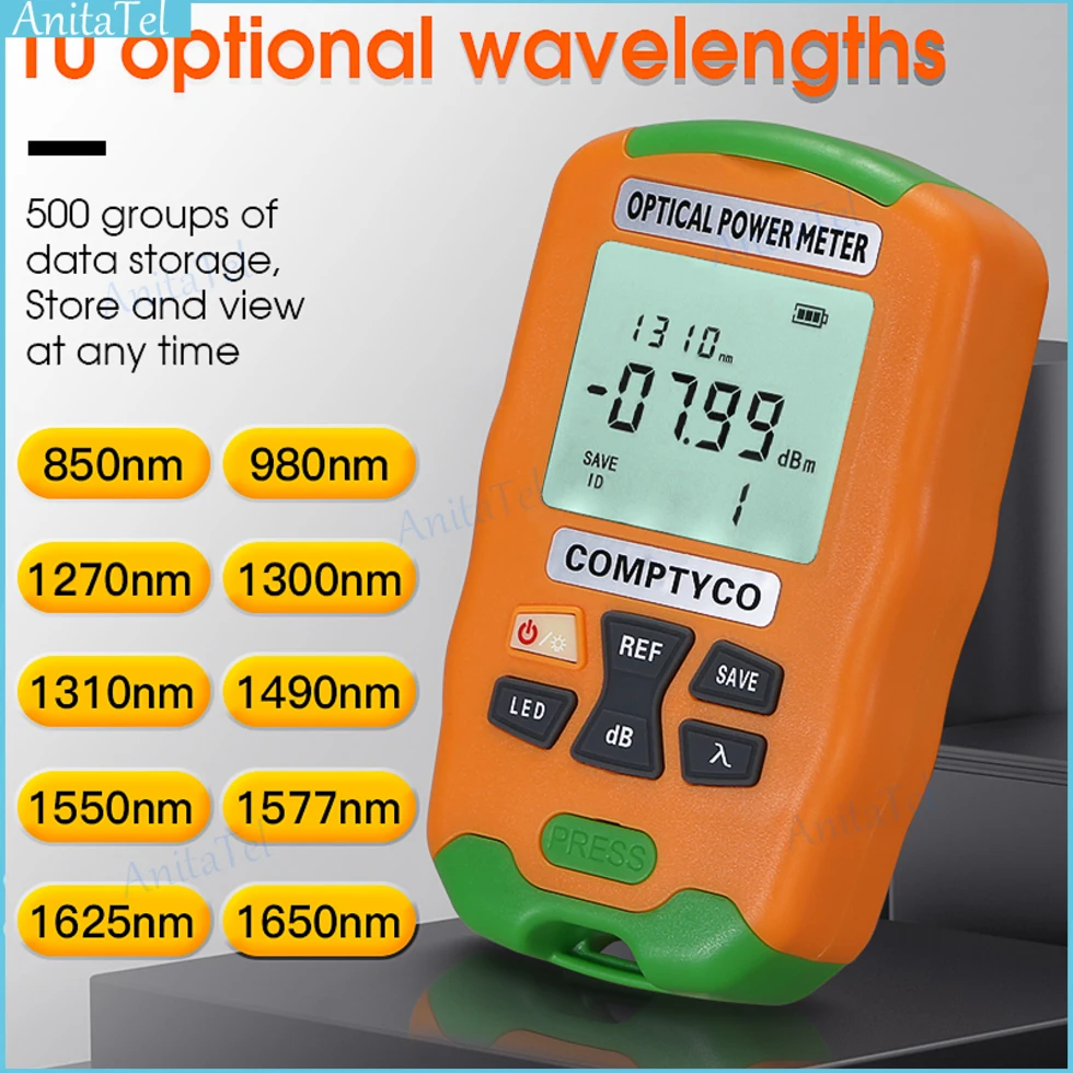 

COMPTYCO Handheld Mini 2 in 1 Optical Power Meter OPM Optical fiber tester with LED Lighting -50+26dBm