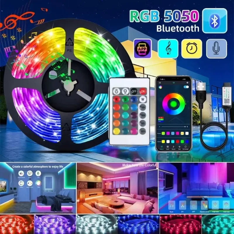 

RGB Led Strip Lights Bluetooth Control 10M USB Tape 5V LED Luces Flexible Ribbon Lamp TV Background Lights for Room Decoration