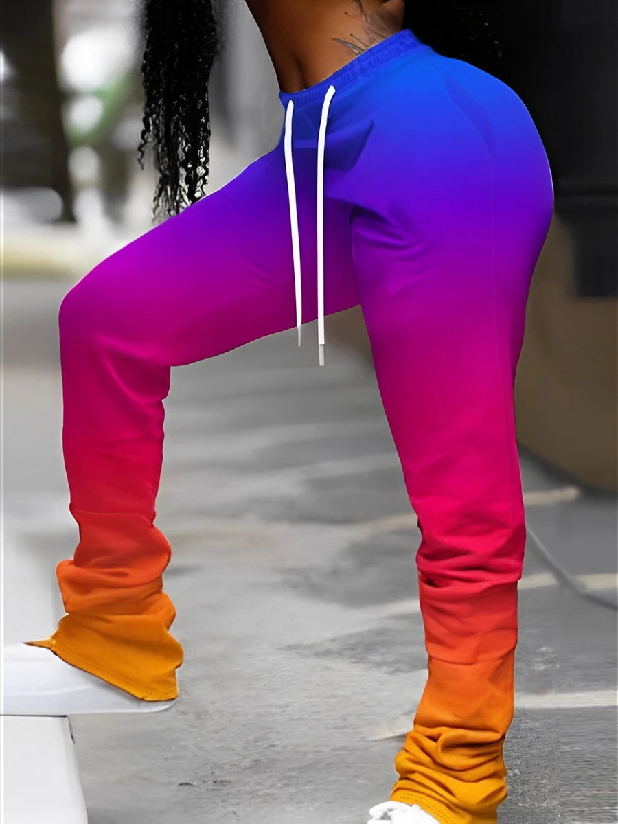 Брюки-клеш женские разноцветные с завышенной талией и принтом