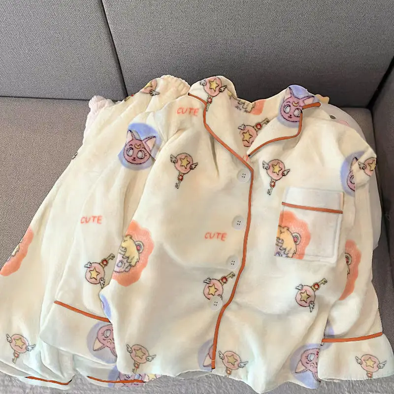 Sailor Moon милые мультяшные коралловые бархатные пижамы для женщин осенне-зимний