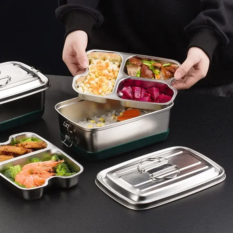 

Sealed Lunch Heating Box Stainless Steel Box Bento Double Bowl304 Container Fresh-keeping Food Layer Portable Thermal Storage