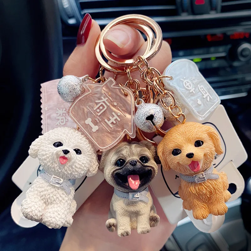

New cute cartoon pet dog family doll keychain creative small gift mobile phone schoolbag car pendant keychain Both men and women