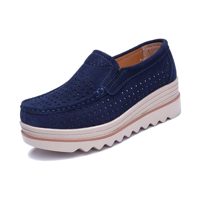 New Platform Women Shoes Moccasins for  Comfortable Loafers Leather Suede Hollow Out  Flats Sneakers Zapatillas Mujer