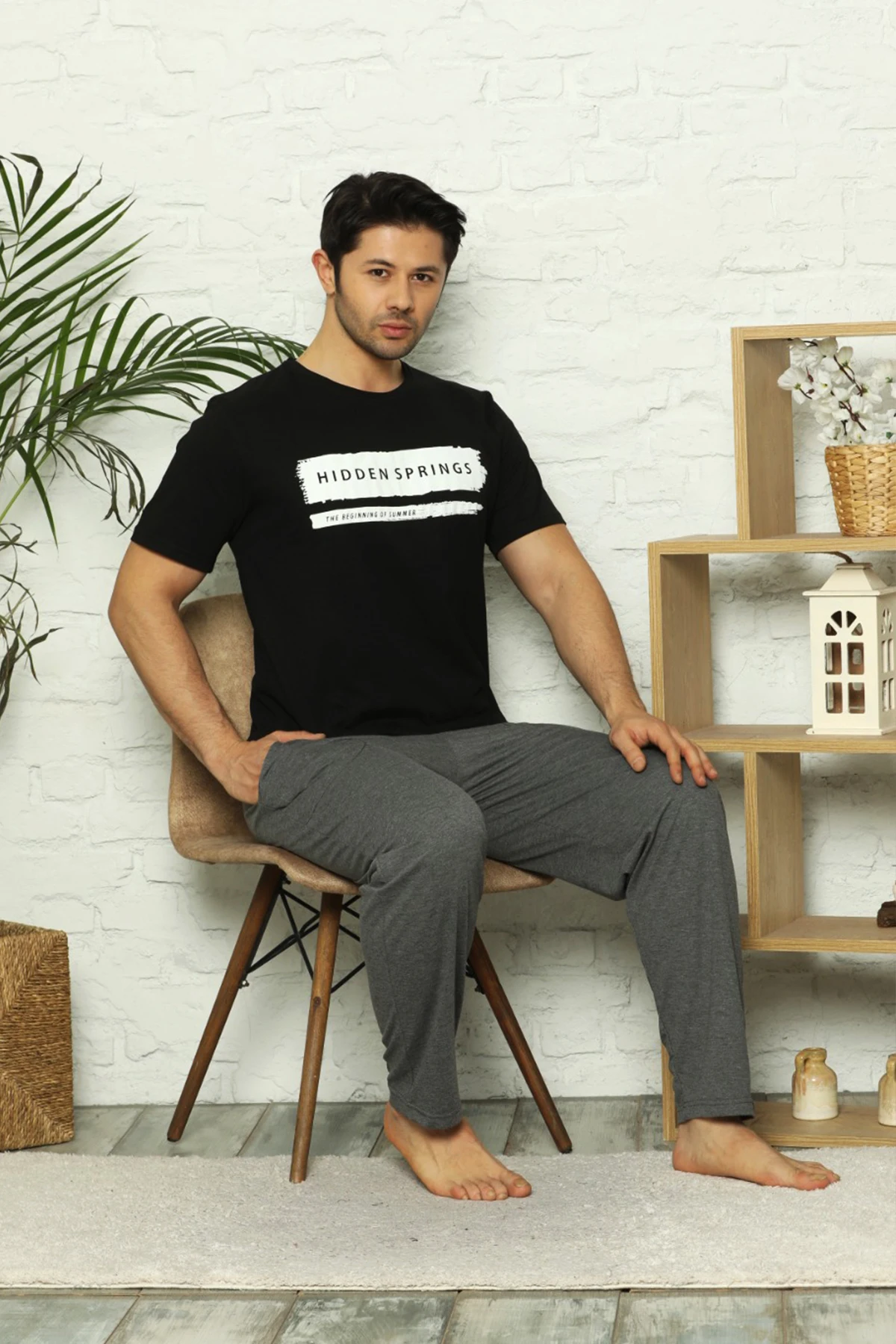 Spring Summer Men's Cotton Pajamas Letter Striped Sleepwear Cartoon Pajama Sets Casual Sleep & Lounge Pyjamas Plus Size 2XL Pajamas