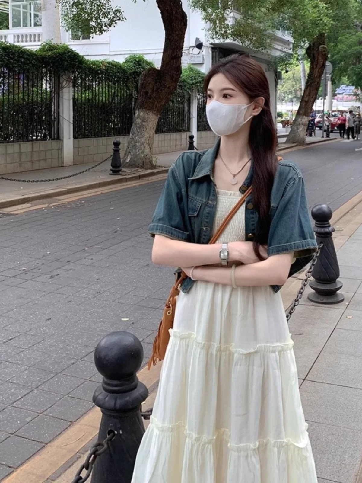 Rouje Bgmok джинсовое пальто с короткими рукавами и французским рукавом женская