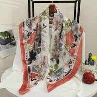 new ins wind 90 silk scarf female flower pink scarf decoration sunscreen scarf silk thin square scarf shawl
