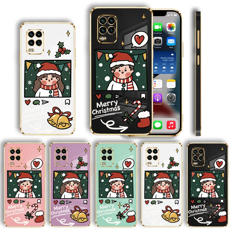 

Luxury Plating Case For Xiaomi POCO X3 X4 NFC M3 M4 Pro F3 F4 GT for Mi 11 11T 10T 10 8 9 Cover Merry Christmas Love Girl Boy