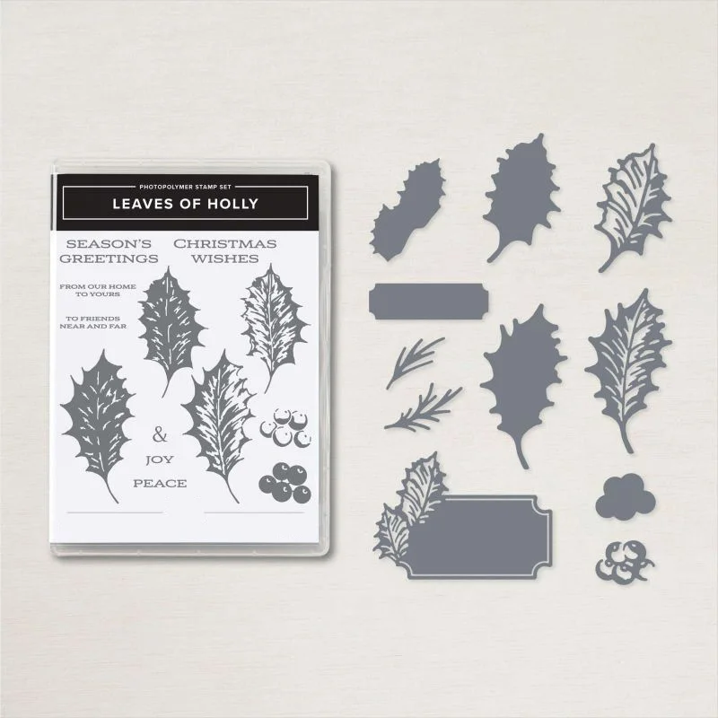 

English/German/French Leaves of Holly Stamp Set and Holly Berry Dies Christmas Clear Stamps for Scrapbooking DIY Card Making 20A