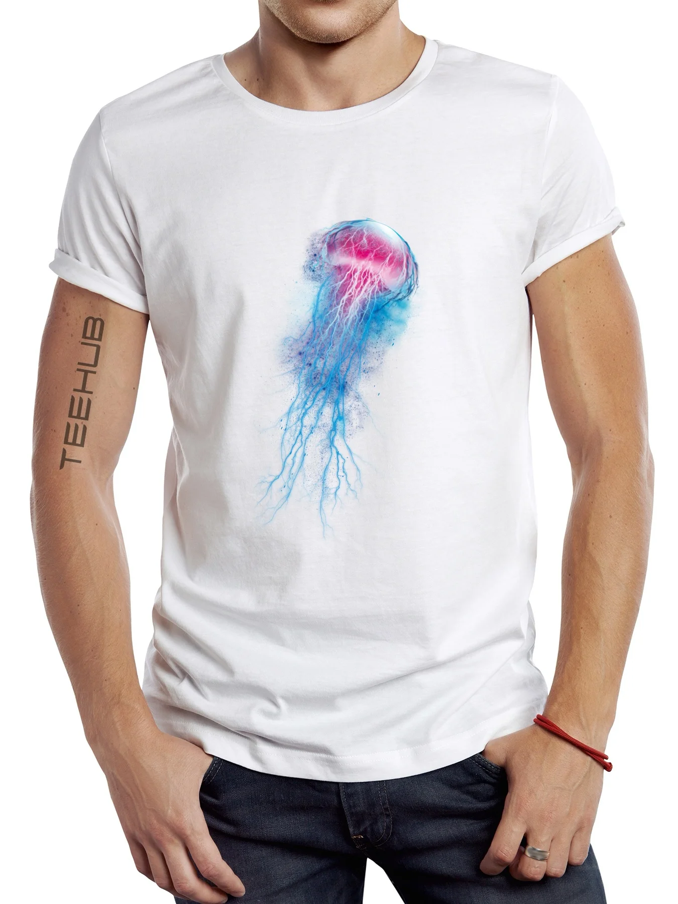 Новинка 2024 хипстерская мужская футболка TEEHUB модные топы с принтом медуз крутая