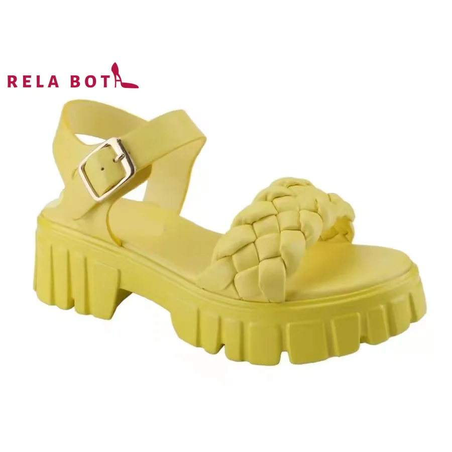 

Style Lady Sandals Wear Casual Fish Mouth Imitation Leather Woven Buckle Thick Sandals Women Flat Bottom Platform Sandals Women