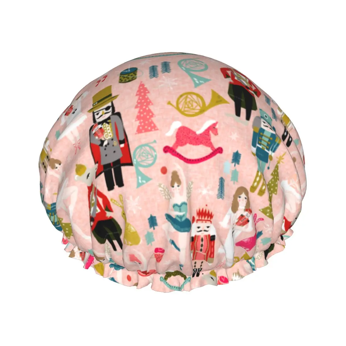 

Ballet Nutcracker Waterproof Shower Cap with Elasticized Hem Reversible Shower Sleeping Bonnet Cap for All Hair Lengths