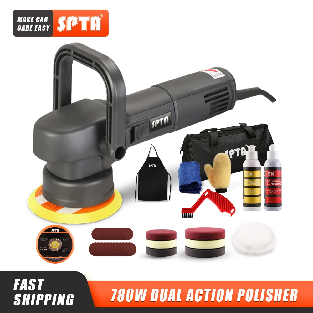 SPTA 5inch Dual Action Polisher 8mm Random Orbit Professional Polishing Machine 780W Electric Buffing Polisher Car Beauty Tools