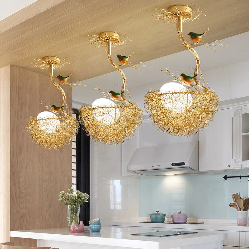 

Подвесная лампа в стиле пост-модерн, Люстра в виде птичьего гнезда, стеклянный шар в форме яйца, Для кухни, столовой