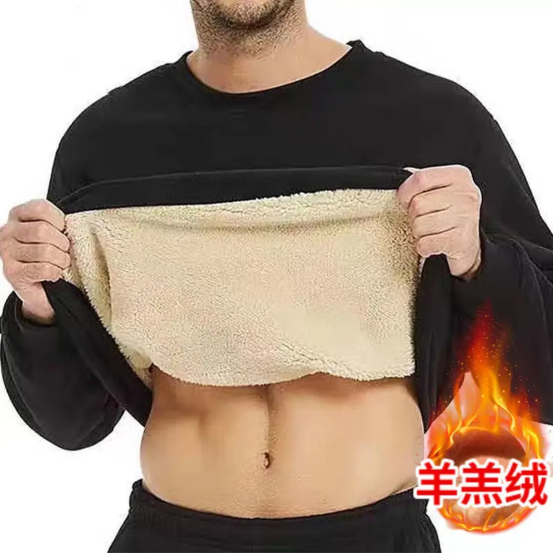 

Tops Thicken Loose Wool Pullover Tops Liner Hoodless Men's Underwear Sweater Fleece Winter Thermal Sweatshirts Bottoming