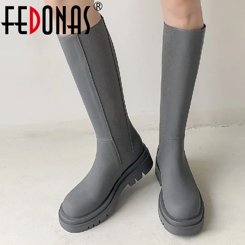 

FEDONAS Women Knee High Boots Genuine Leather Thick Heels Platforms Outdoor Casual Party Shoes Woman Autumn Winter Long Boots