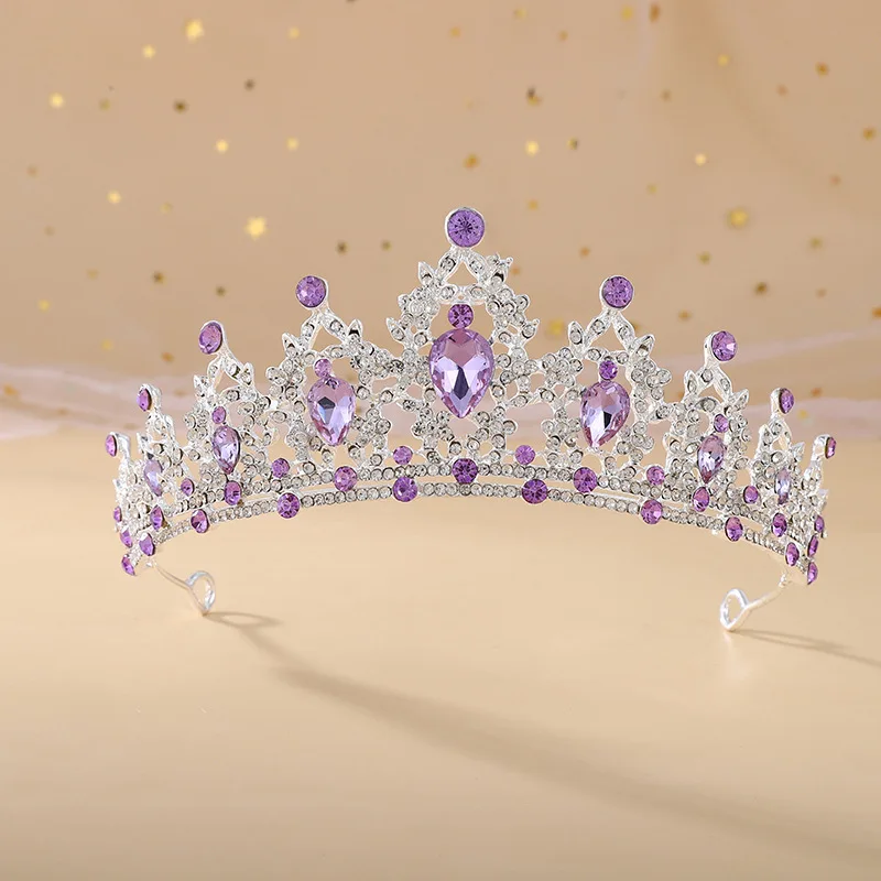 

KMVEXO Gorgeous Purple Rhinestone Tiaras Crowns Headbands Bride Party Crystal Diadem Bridal Wedding Hair Jewelry Ornaments 2022