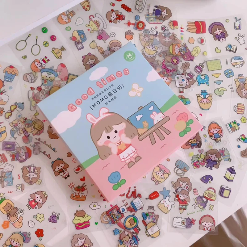 

25pcs/set New Kawaii Cartoon Girl Bear Waterproof Sticker Gift Box Diary Decoration Thermos Cup Decor Sticker Material Set