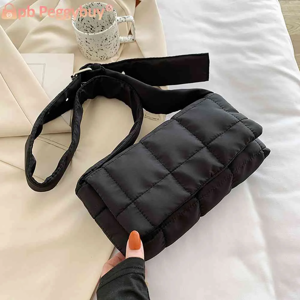 

Women Nylon Shoulder Bag Design Space Padded Messenger Bag Solid Color Handbag