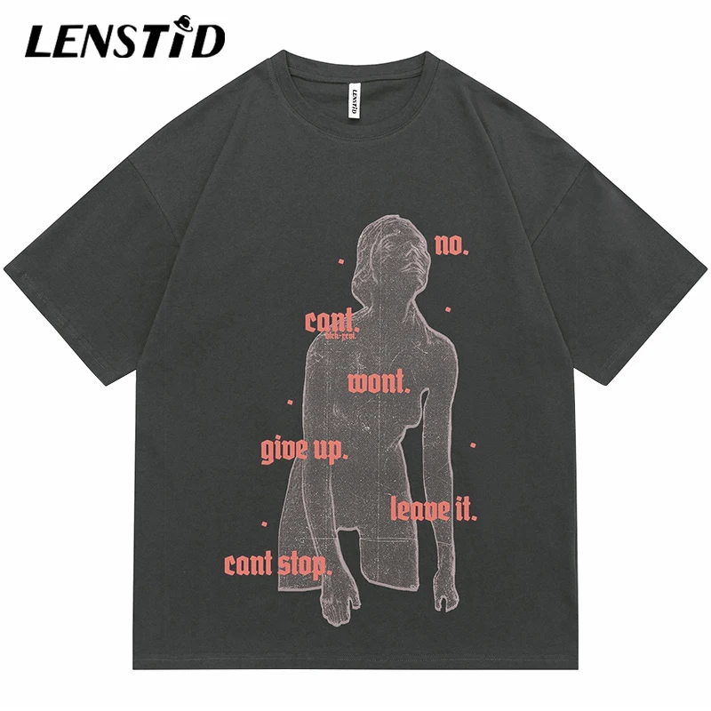 

LENSTID Summer Men Short Sleeve Tshirts Hip Hop Graphic Letter Printed T-Shirt 2022 Streetwear Harajuku Casual Cotton Tops Tees