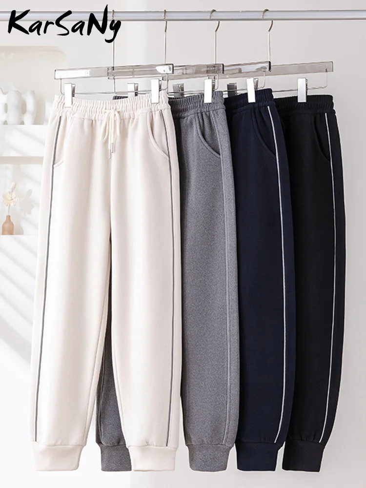 

KarSaNy White Women Thick Winter Pants Fleece Windproof Trousers Ladies Warm Winter Jogger Pants Women Loose Sweatpants Gray