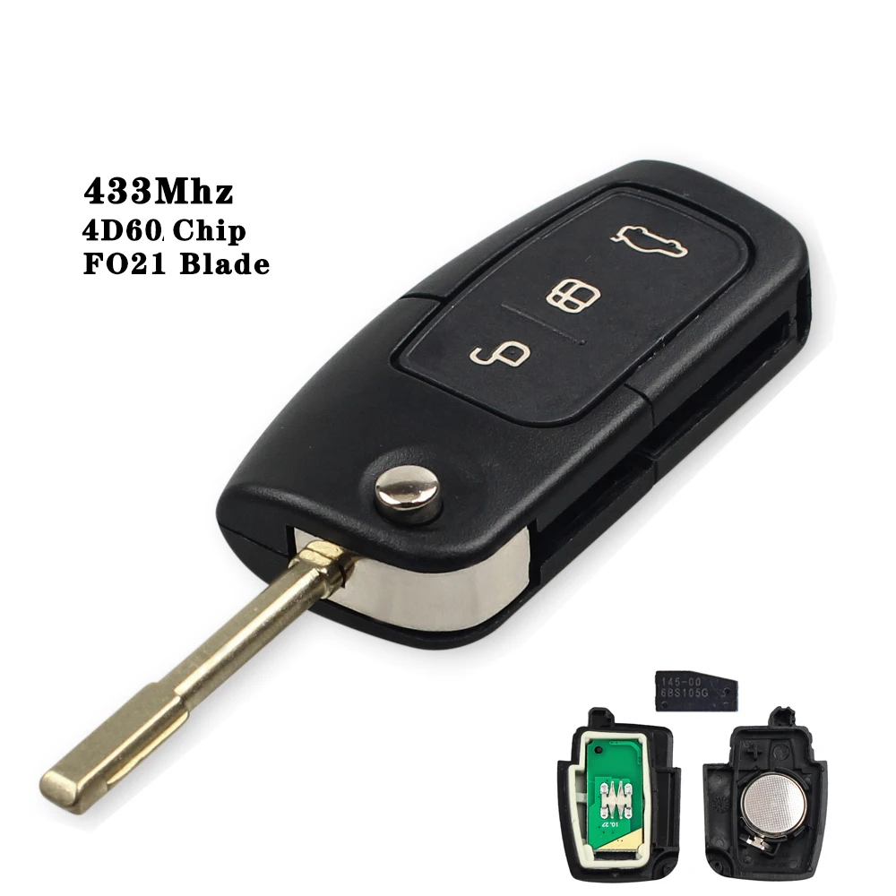 

KEYYOU 3 кнопки откидной складной дистанционный брелок 433 МГц 4D60 ID63 чип для Ford Mondeo Focus Fusion Fiesta Galaxy Transit автомобильный ключ