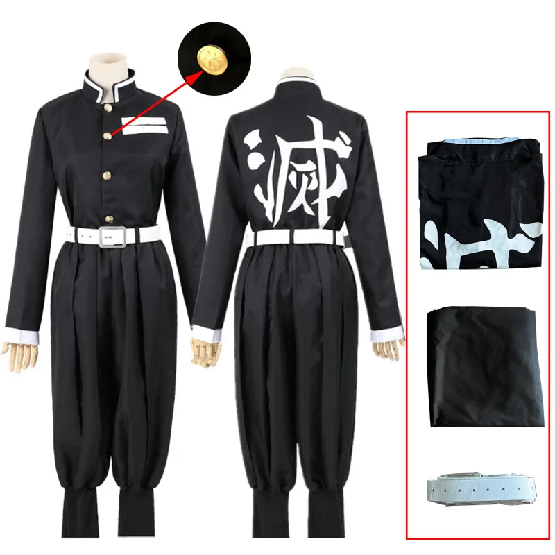 Anime Demon Slayer Kimetsu No Yaiba Cosplay Costume Top Jacket Pants Black Team Unisex Uniform Set Halloween Christmas Clothes