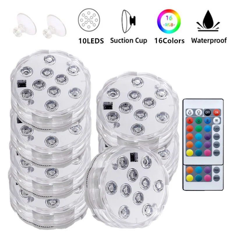 

Submersible Light Underwater LED Night Light 10leds RGB Swimming Pool Light for Outdoor Vase Fish Tank Pond Disco Wedding Party