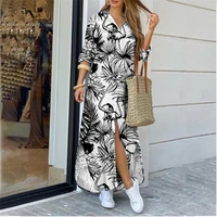 spring summer womens shirt long dress color lapel pattern printing fashion collection cross border clothing holiday