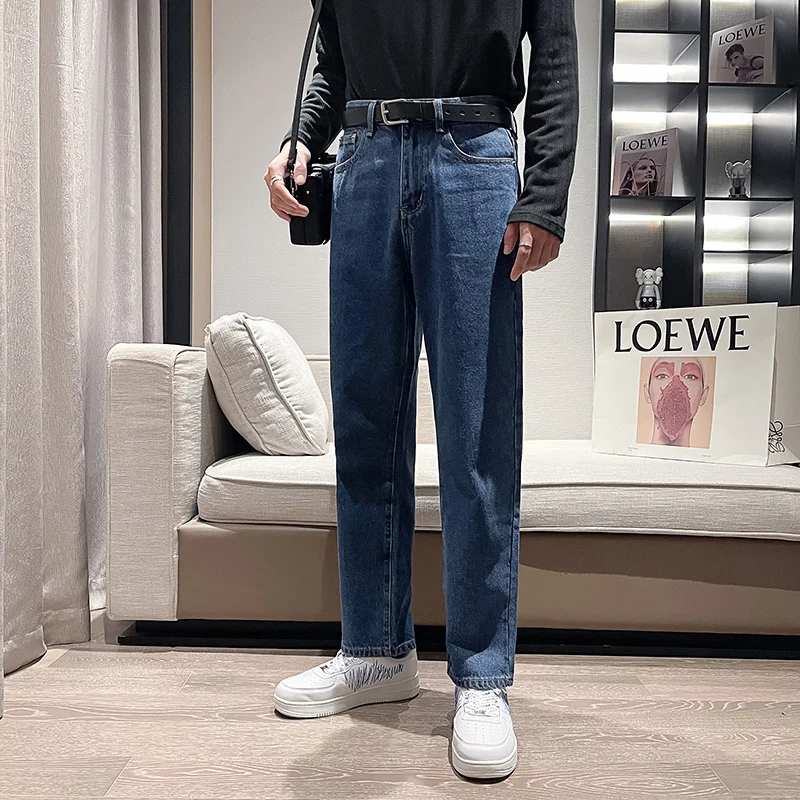 Blue Jeans Men Slim Fit Fashion Casual Straight Jeans Men Streetwear Korean Loose Biker Denim Pants Mens Trousers M-2XL