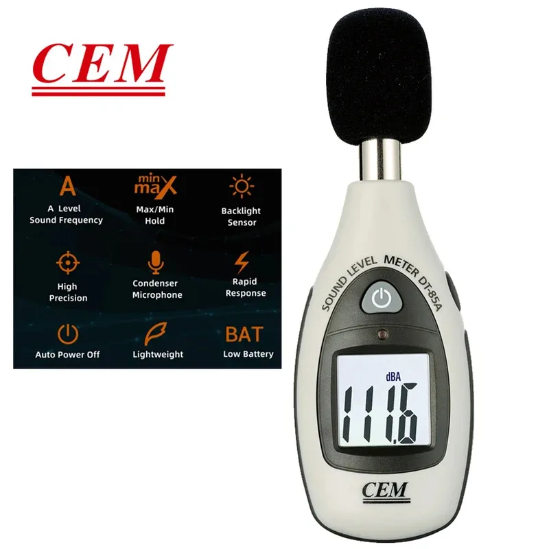 CEM DT-85A Измеритель окружающей среды Измеритель децибел Цифровой измеритель уровня звука Портативный измеритель SPL 35 дБ ~ 130 дБ с ЖК-дисплеем (art.: 3920d2affcd1c) - 3920d2affcd1c