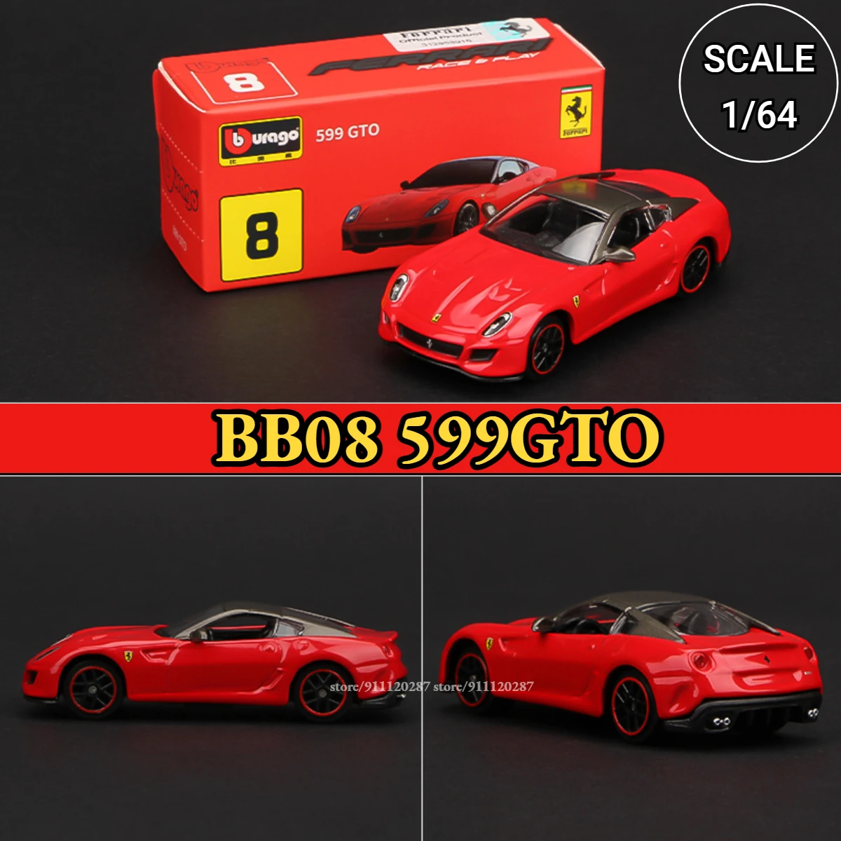 

Миниатюрная модель Автомобиля Ferrari Bburago 1:64, модель BB08 599GTO F12tdf F40 F50 458 488 GTB паук, литый под давлением