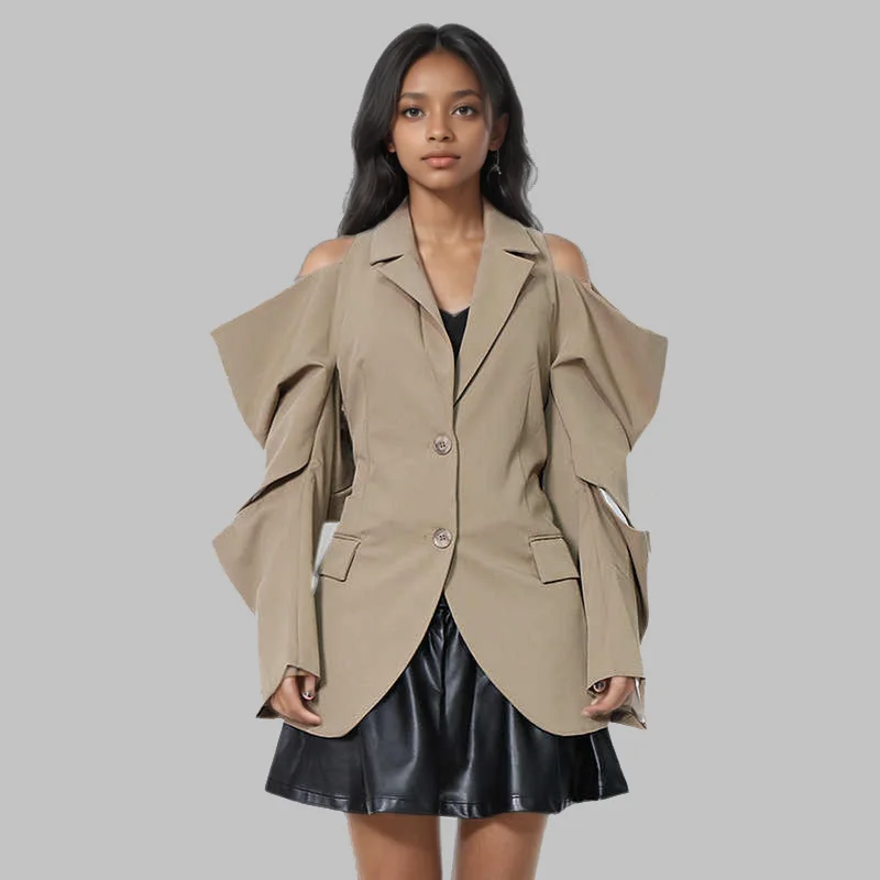 WTHT модный женский свободный пиджак с открытыми плечами нерегулярный дизайн