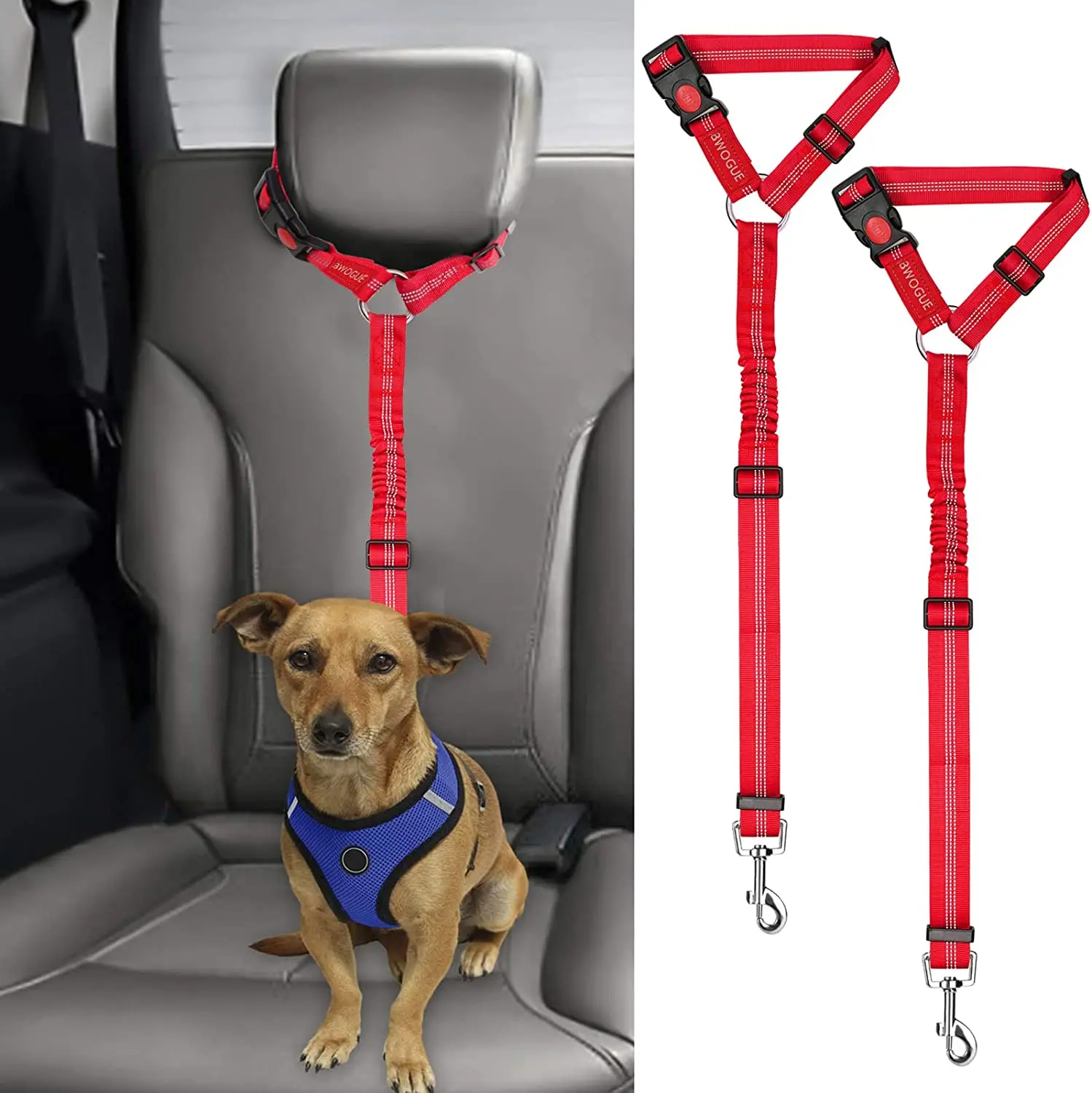 

Pet Car Safety Seat Belt Strap Car Headrest Restraint Nylon Backseat Adjustable Dogs Harness Collar Reflective Vehicle Leash