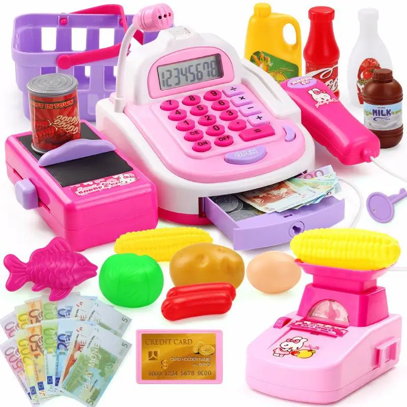 Pretend Play House Toy Children's Simulation Supermarket Cash Register Upgraded Version With Electronic Scale Kid Game Toys