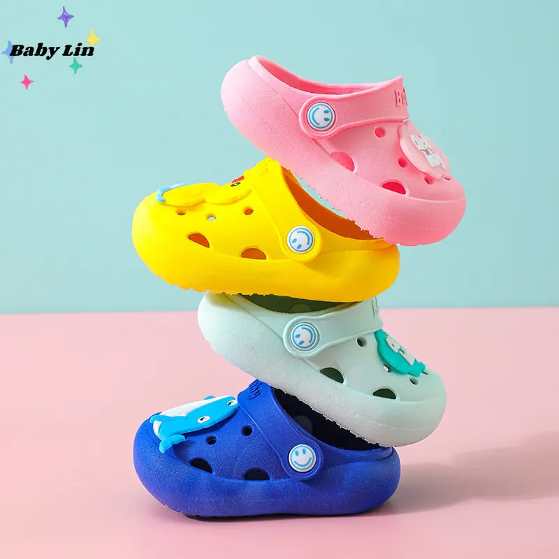 

Сандалии Детские с мягкой подошвой, Мультяшные шлепанцы для девочек и мальчиков, пляжная обувь с дырками, летняя обувь