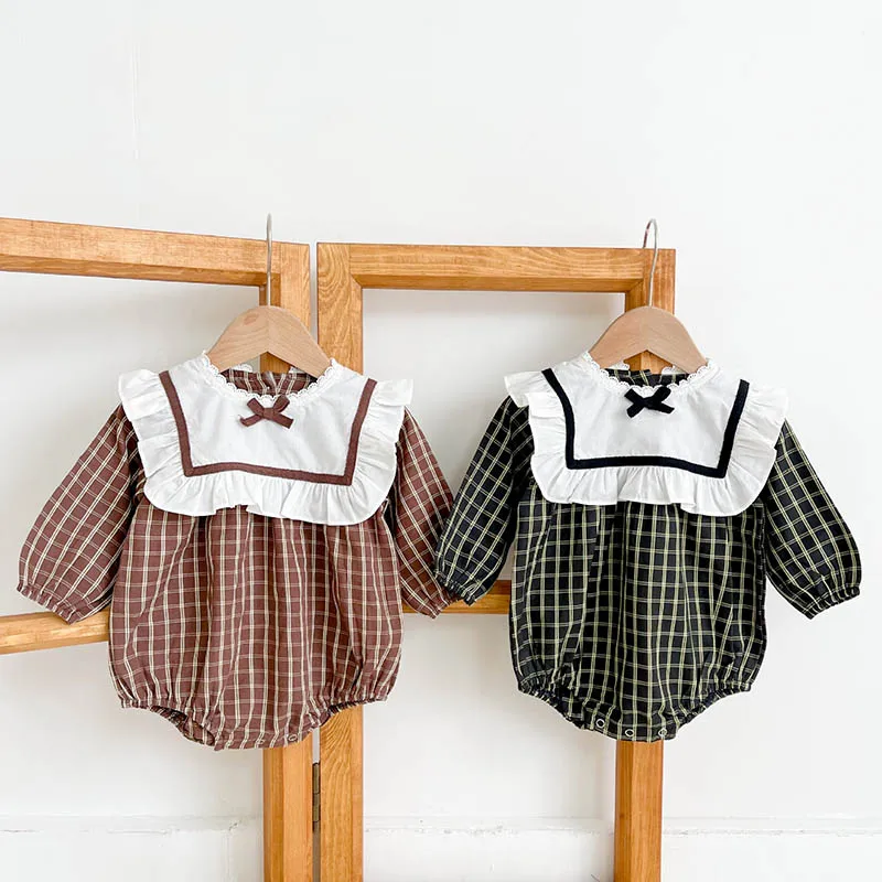 

Autumn Spring Kids Clothing Newborn Baby Girls Bodysuits Lattice Splicing Cotton Long Sleeve Infant Baby Girls Jumpsuit