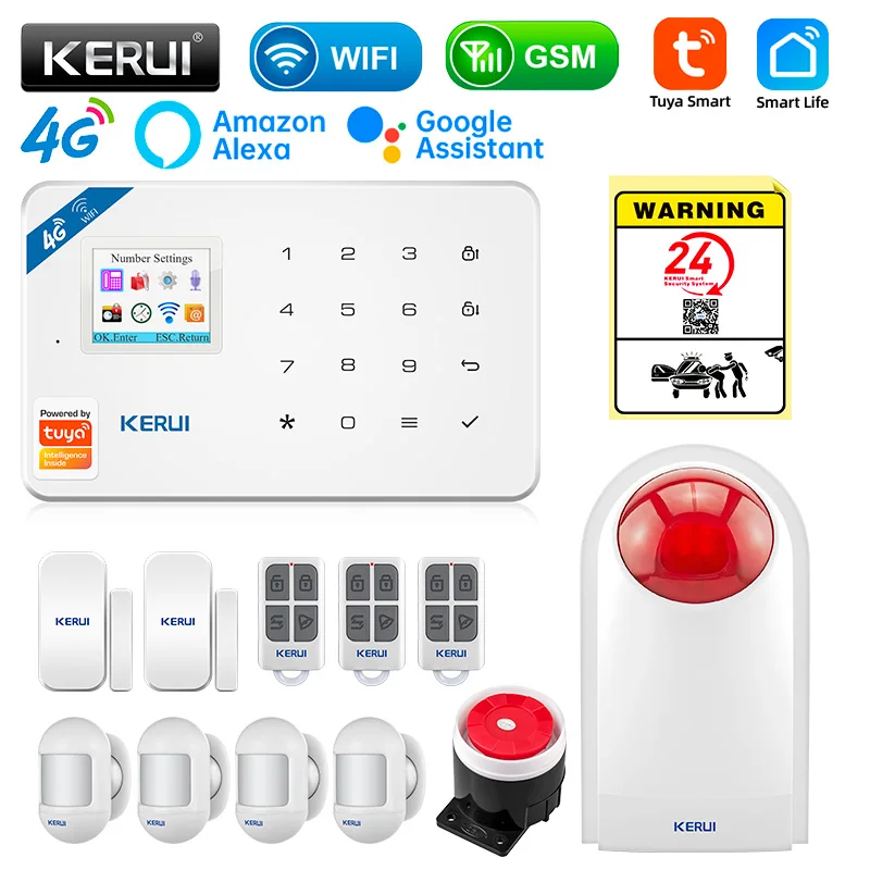 

KERUI W184 Tuya Smart Home GSM 4G WIFI Security Protection Alarms Anti Theft Security Alarm System Kit Sensor 6 Languages Garage