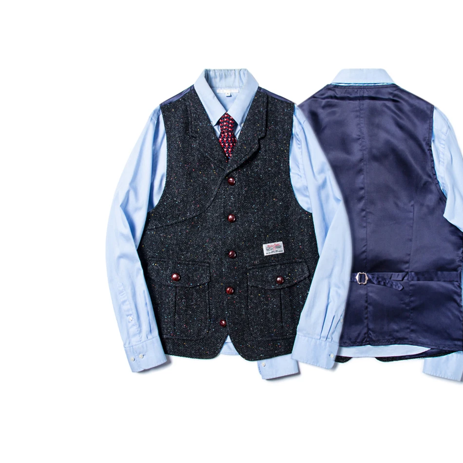 Винтажный шерстяной деловой классический жилет RAY KWOK из твида Харриса, английский, шерстяной жилет Amekaji