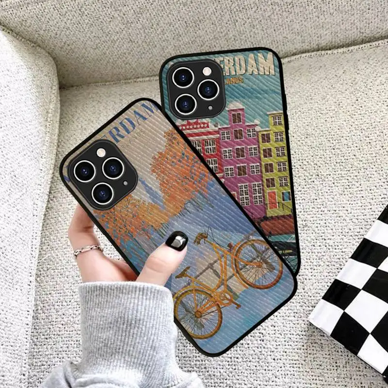 

Amsterdam City Poster Phone Case Hard Leather Case for iPhone 11 12 13 Mini Pro Max 8 7 Plus SE 2020 X XR XS Coque