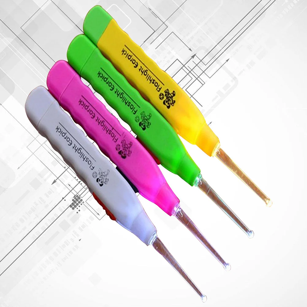 

4 Pcs Kids Ear Buds Earpicks Flash Wax Flashlight Shine LED Spoon Cleaner Child