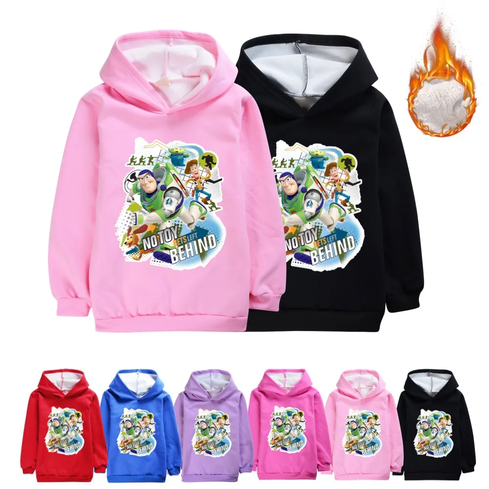 

2022 Disney Toy Story cartoon print autumn and winter children's clothing boys and girls fleece hoodie sweater 3-16Y