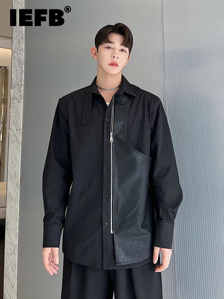 

IEFB 2022 Designer Dark Style Deconstruction Collage Detachable Male Tops Patchwork Leather Zipper Temperament Long Sleeve
