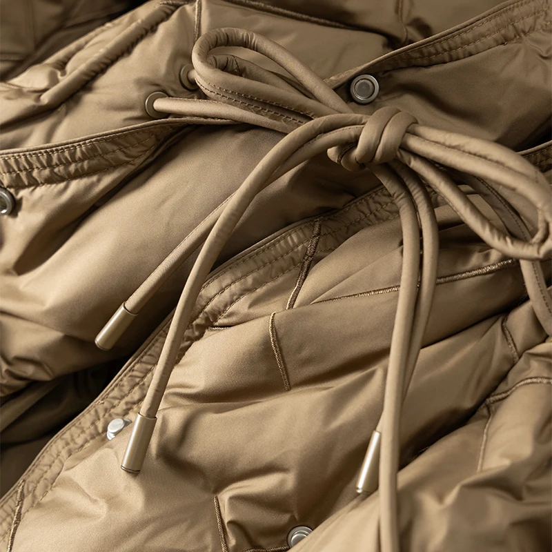 Spring 2023 Thin 90%  White Duck Down  Jacket Women  Preppy Style  Covered Button  Slim  Adjustable Waist  Coat Women