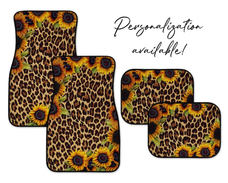 

Sunflower Leopard Car Mats, Personalization Available