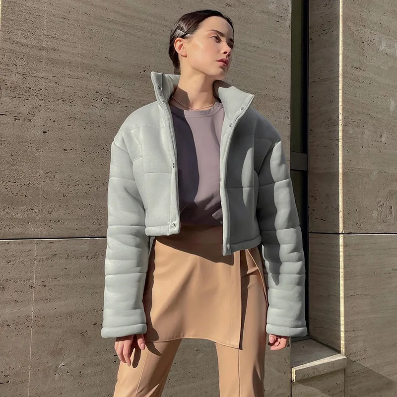 2021 Women's New Autumn and Winter Retro Short Paragraph High Stand-up Collar Long-sleeved Simple and Versatile Cotton Jacket