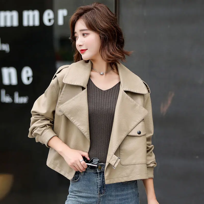 2021 spring and autumn women's simulation leather jacket new fashion leather bomber jacket ladies sheepskin jacket